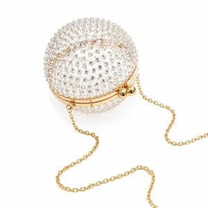 Exquisite spherical acrylic evening bag with sparkling rhinestones and golden chain strap