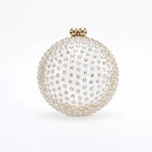 Rhinestone Ball Evening Bag Acrylic Transparent Spherical Clutch Gold Chain For Wedding Party