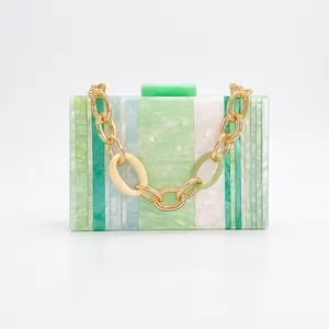 Acrylic Marble Texture Evening Clutch Bag Rectangular Hard Shell Crossbody Purse With Chain For Wedding Party Prom