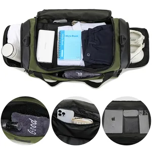 Sac de sport vert armée avec compartiment chaussures et rangement sec-humide séparé