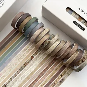 Set de cintas washi vintage de 20 rollos con diseños florales y cuadrículas