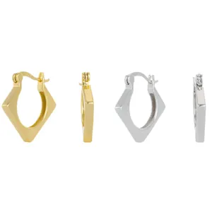 Minimalist S925 sterling silver square geometric hoop earrings in gold and silver finishes
