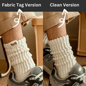 Mid-calf cotton slouch socks in cream white with ribbed knit design and label detail