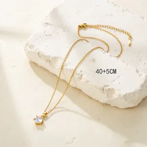 Macro detail of gold-plated 6-prong zircon pendant with 40+5CM adjustable chain