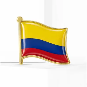 Broche drapeau de Colombie créative avec cadre doré ondulé et finition en émail