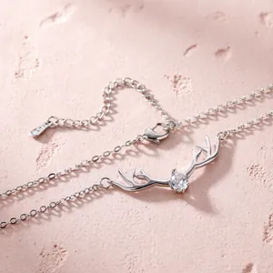 Elegante collana corna di renna in argento S925 con zircone scintillante da donna