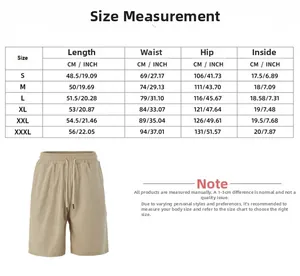 Detailed size chart for men's summer jacquard textured shorts showing all measurements