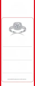 Detailed spec view of S925 silver moissanite ring with 6.5mm center stone and halo design