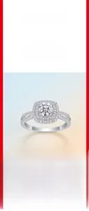Close-up of S925 sterling silver halo ring with moissanite center stone and pavé accents