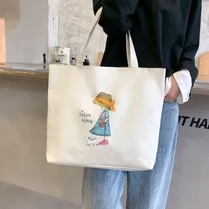 Large Capacity Canvas Tote Bag Casual Cow Print Cartoon Bear Pattern Versatile Shoulder Bag Women Travel School