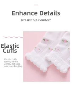 Close-up of girls mesh cotton socks featuring floral patterns and elastic ruffle cuffs