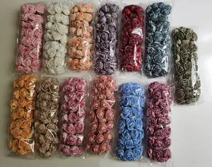 Detailed view of assorted artificial rose heads in individual clear bags for DIY crafts
