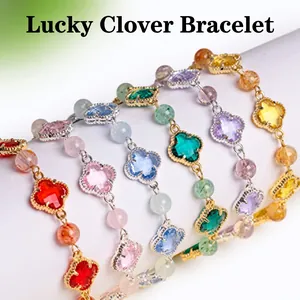 Colorful clover charm bracelets collection with multiple finish options and link chains