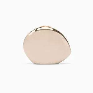 Elegant champagne gold pebble-shaped evening clutch bag with mirrored metallic finish
