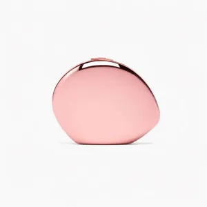 Elegant rose gold pebble-shaped evening clutch bag with a polished mirror metal finish