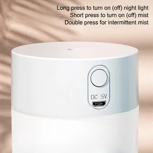 Portable white USB humidifier with night light and dual spray modes for desktop use