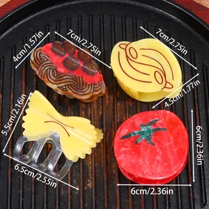 French acetate hair claw clips set in tomato and pasta shapes for women