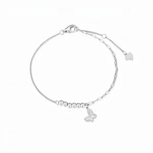 S925 Sterling Silver Butterfly Bracelet For Women Elegant Double Layer Paperclip Chain Lucky Beads Pendant Jewelry Gift