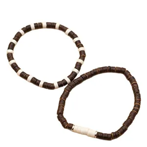 Multilayer coconut shell and wood bead bracelet set with bohemian ethnic style design