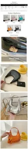 Detailed size chart and multi-color specifications for snake pattern PU shoulder bags