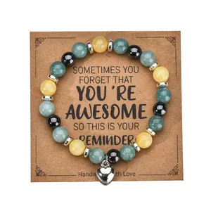 8mm zebra stone heart bracelet with green beads and inspirational message card