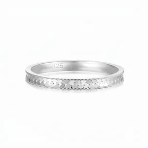 S925 Sterling Silver Heart Pattern Ring Retro Milgrain Minimalist Stackable Band Ring For Women Fine Jewelry Gift