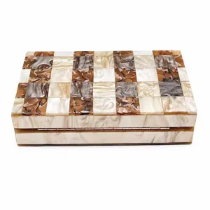 Acrylic evening clutch bag with marble textured checkerboard pattern and chain strap