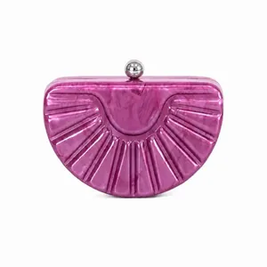 Magenta marble acrylic shell clutch bag with silver sphere lock for evening weddings