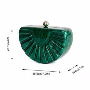 Detailed size specifications for the green marble acrylic shell evening clutch bag