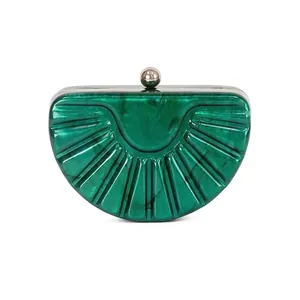 Women Acrylic Evening Clutch Bag Shell Shape Marble Texture Hard Shell Handbag With Silver Ball Clasp Elegant Retro