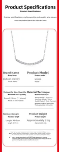 Detailed specs of S925 silver curved necklace with eleven 2.6mm moissanite stones