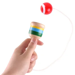 Traditional wooden kendama cup and ball skill toy with colorful stripes for coordination