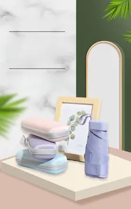 Mini 5-fold purple sun umbrella with macaron-style storage cases for sun and rain