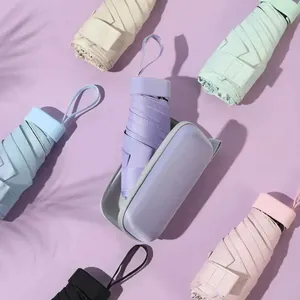 Ultralight portable mini sun umbrella with protective hard case in macaron colors