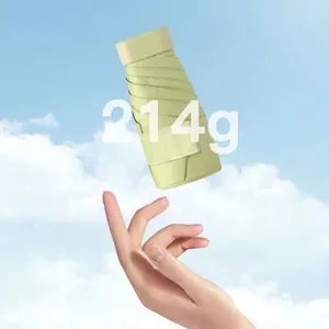 Lightweight light green 5-fold pocket umbrella weighing 214g for sun and rain