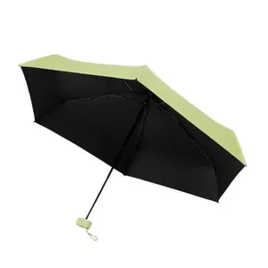 Ultralight mint green five-fold mini sun umbrella with black UV protection coating