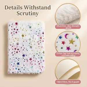 Cute plush notebook with gold foil stars and high-quality no-bleed thick paper pages