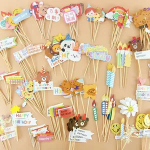Cartoon animal cake toppers set with bears and candles for birthday dessert decoration