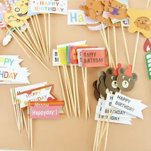 Cartoon bear and Happy Birthday cake toppers set for party decoration