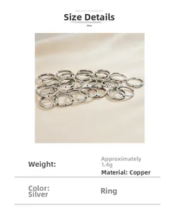 Macro detail of silver copper alphabet rings with technical product parameters