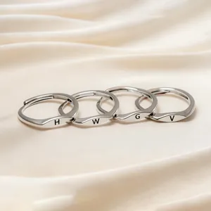 Alphabet Initial Open Rings S925 Sterling Silver Copper Gold Plated Minimalist Adjustable Name Letter Jewelry For Women