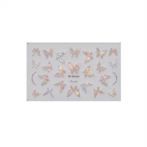 Iridescent laser butterfly nail art sticker MS-483mini with shell shimmer effect