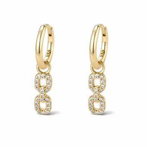 925 silver gold-plated double oval link drop earrings with sparkling cubic zirconia