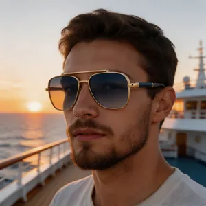 Lunettes De Soleil Aviateur Carrées Mode Pour Hommes Monture Métal Double Pont Verres Dégradés PC Protection UV400 Plein Air