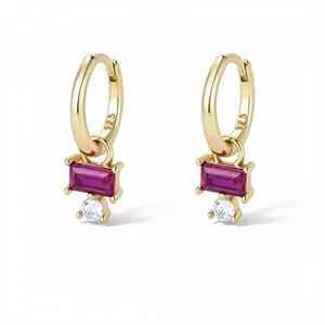 Boucles d'oreilles pendantes en argent 925 doré avec zircon violet et cristal