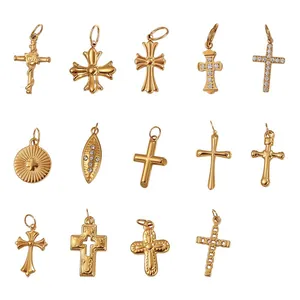 Set of 14 vintage 18K gold plated stainless steel cross pendants for women's necklaces