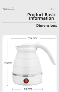 Detailed dimensions of white collapsible silicone electric kettle for travel and outdoor use