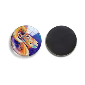 Detailed front and back view of magnetic round diffuser with colorful ram artwork design