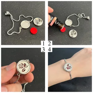 Adjustable stainless steel aromatherapy essential oil diffuser bracelet with rose pendant