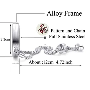 Silver stainless steel aromatherapy bracelet with a 22mm rose pattern pendant diffuser